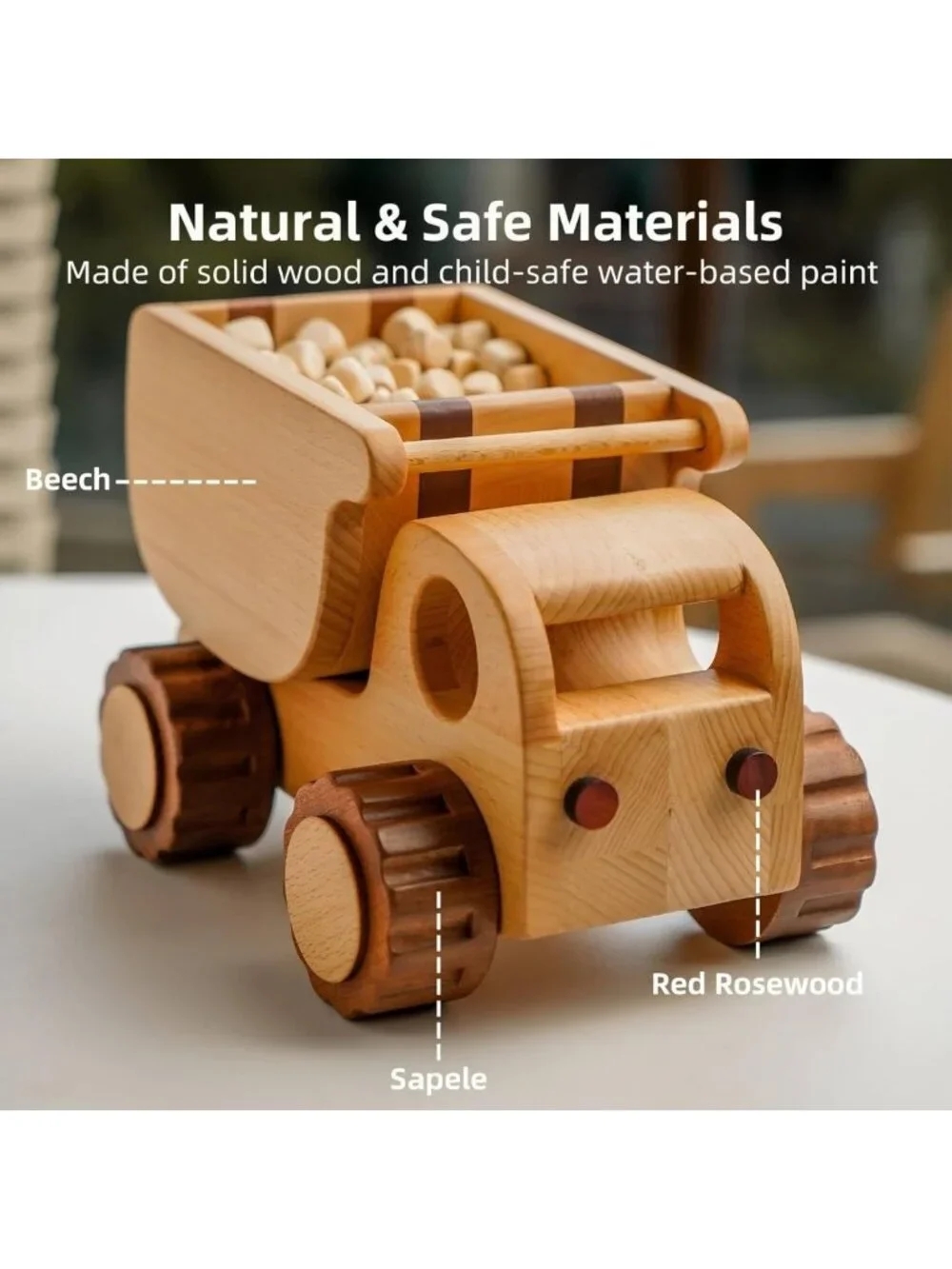 Wooden Dump Truck Toy for Toddlers | Montessori Construction Vehicle | 90° - Picture 2 of 9